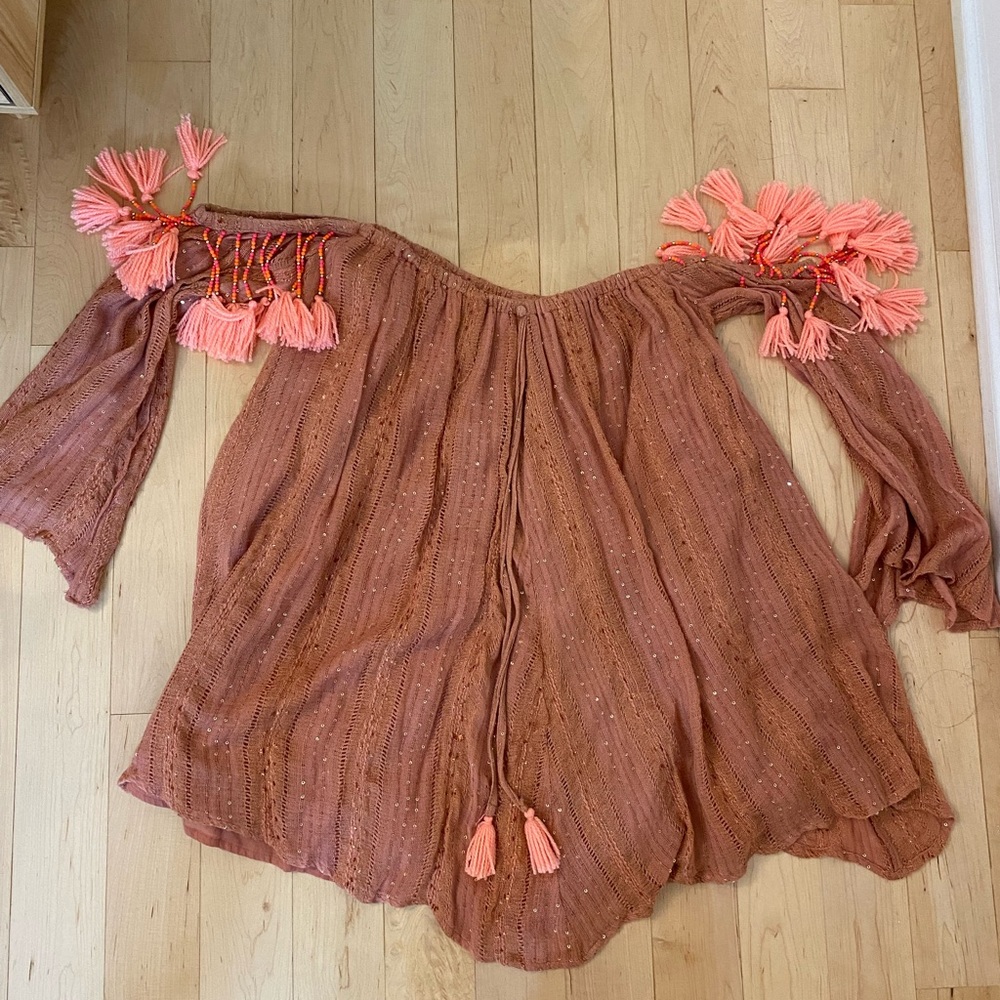 sundress - beautiful off the shoulder tassels dress - size xs/s - Picture 2 of 5